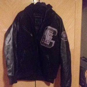Coogi black wool/faux leather sleeve coat(worn 2x)